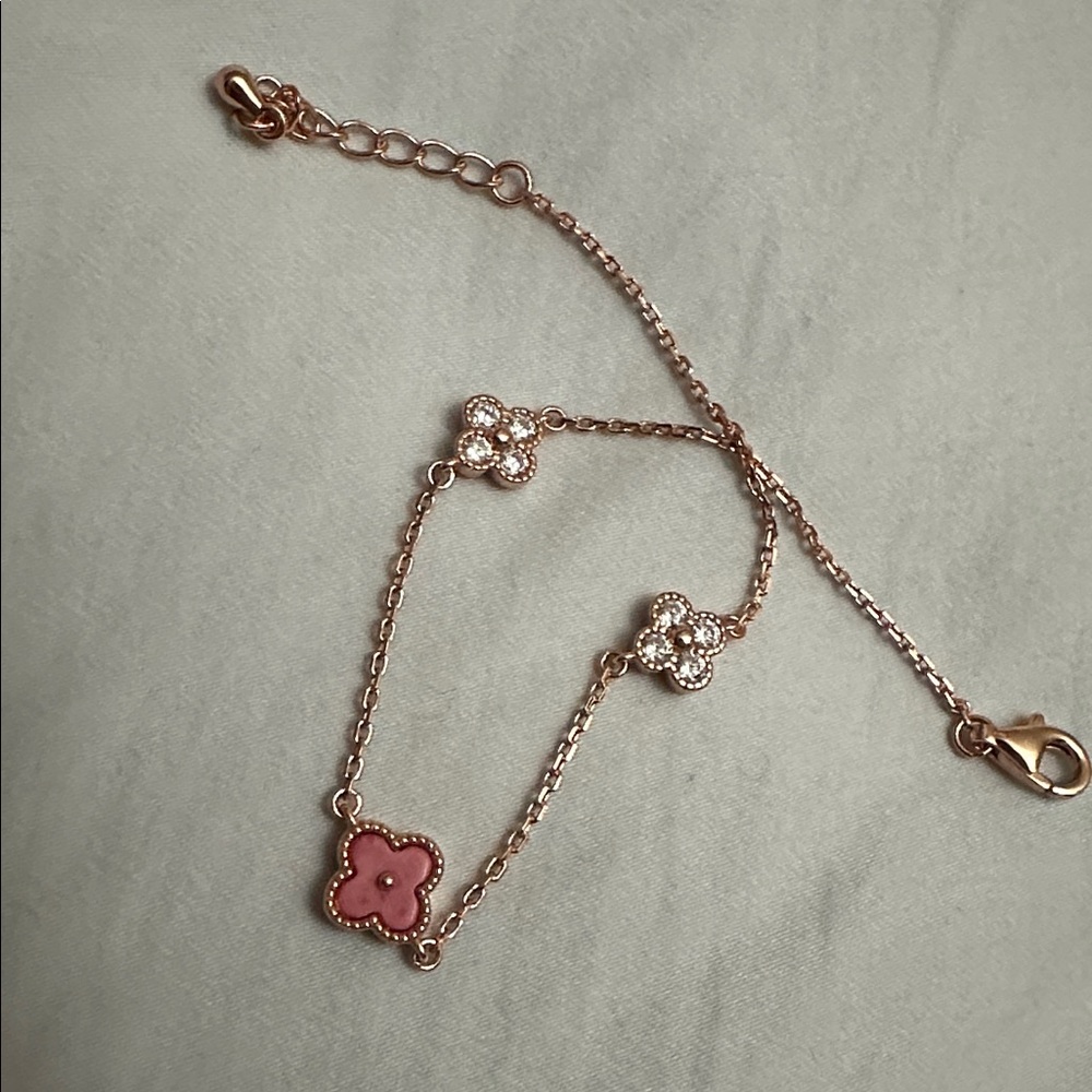 Rachel Zoe Rose Gold Tone Bracelet with Pink Clover 18k over sterling silver